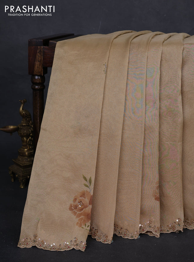 Beige Tissue Silk Embroidery Saree