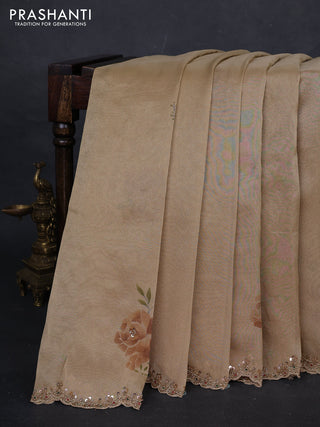 Beige Tissue Silk Embroidery Saree