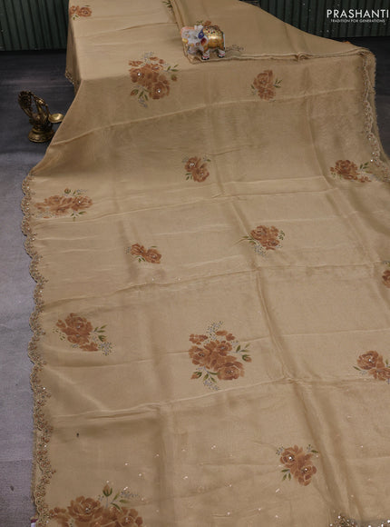 Beige Tissue Silk Embroidery Saree