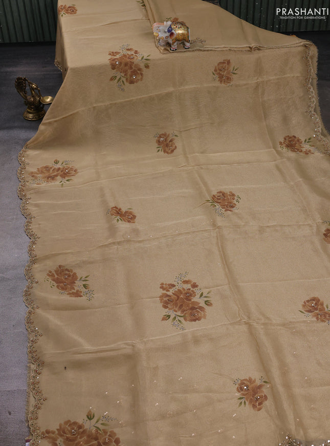 Beige Tissue Silk Embroidery Saree
