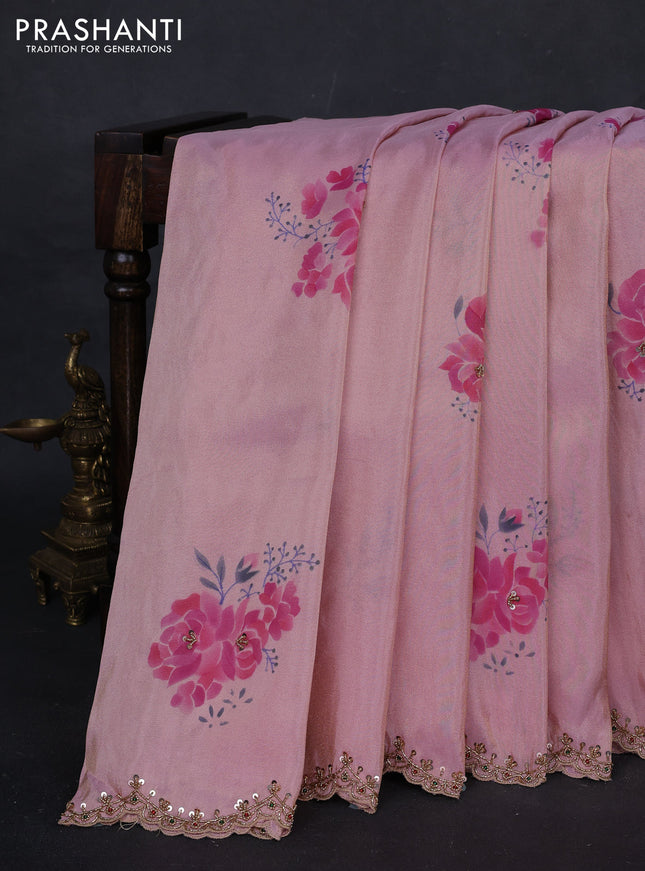 Light Pink Tissue Silk Embroidery Saree