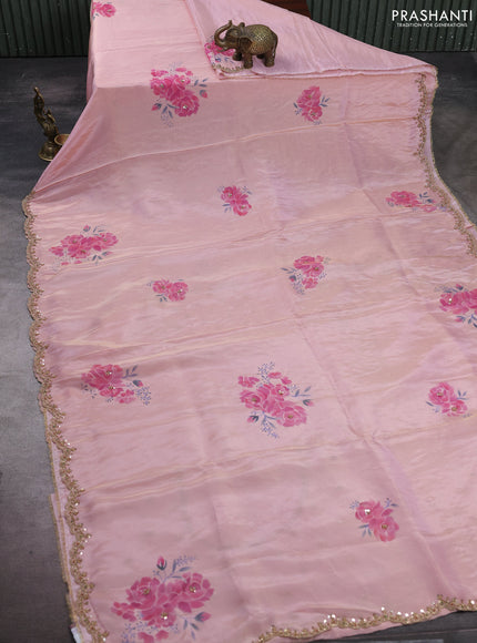 Light Pink Tissue Silk Embroidery Saree