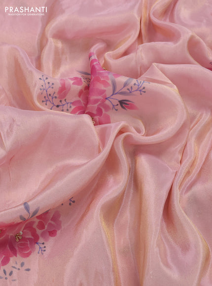 Light Pink Tissue Silk Embroidery Saree