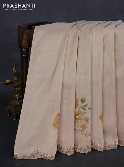 Beige Tissue Silk Embroidery Saree