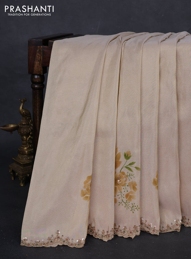 Beige Tissue Silk Embroidery Saree