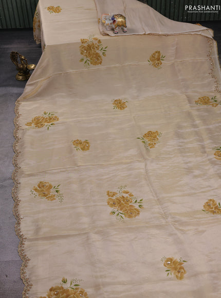 Beige Tissue Silk Embroidery Saree