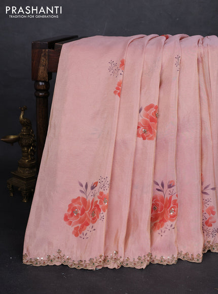 Peach Tissue Silk Embroidery Saree