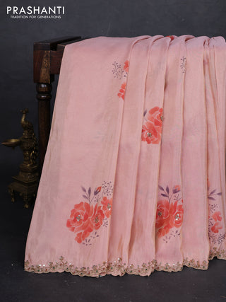 Peach Tissue Silk Embroidery Saree
