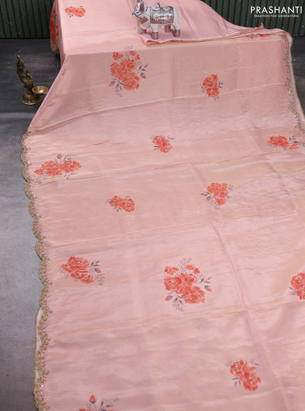 Peach Tissue Silk Embroidery Saree