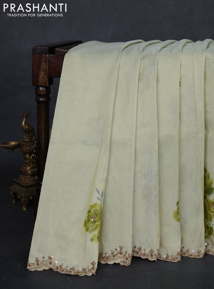 Pista Green Tissue Silk Embroidery Saree