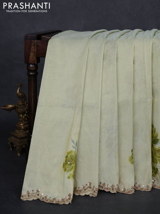 Pista Green Tissue Silk Embroidery Saree