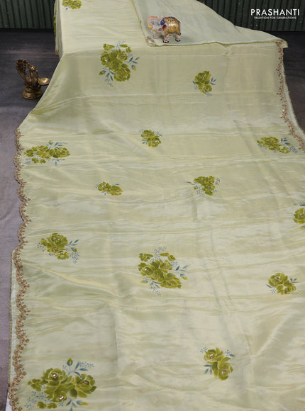 Pista Green Tissue Silk Embroidery Saree