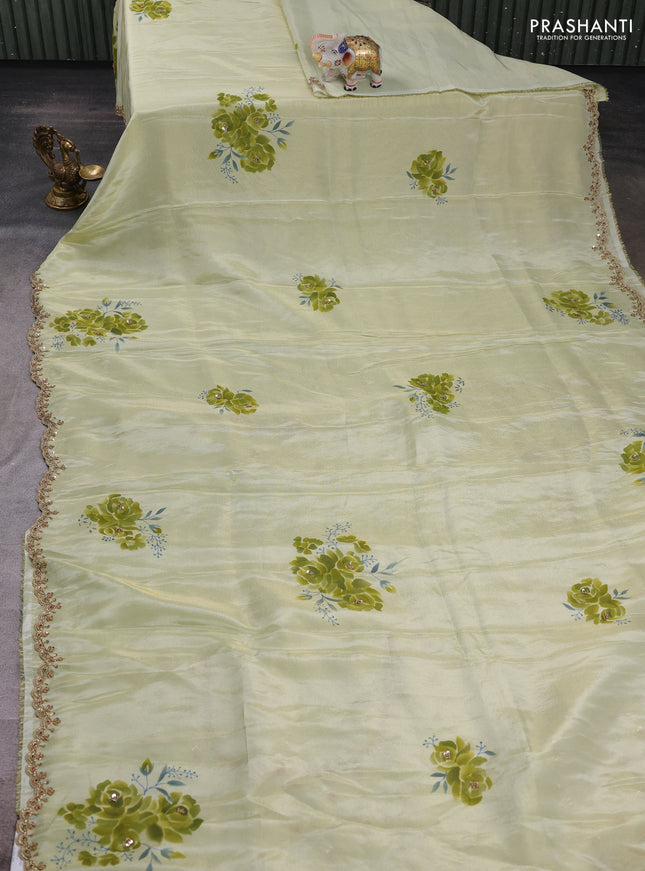Pista Green Tissue Silk Embroidery Saree