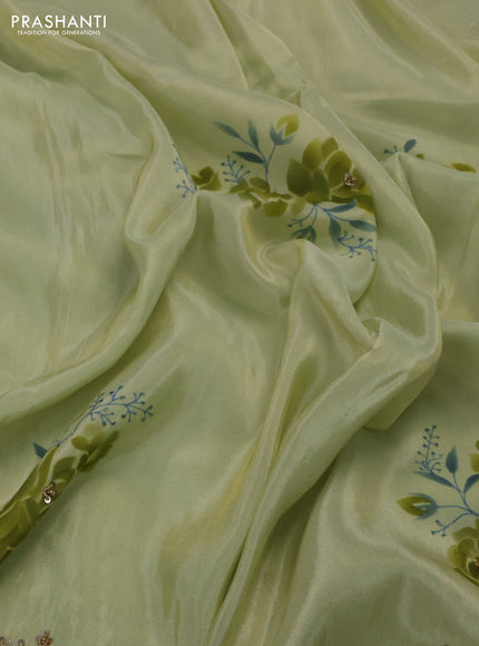 Pista Green Tissue Silk Embroidery Saree