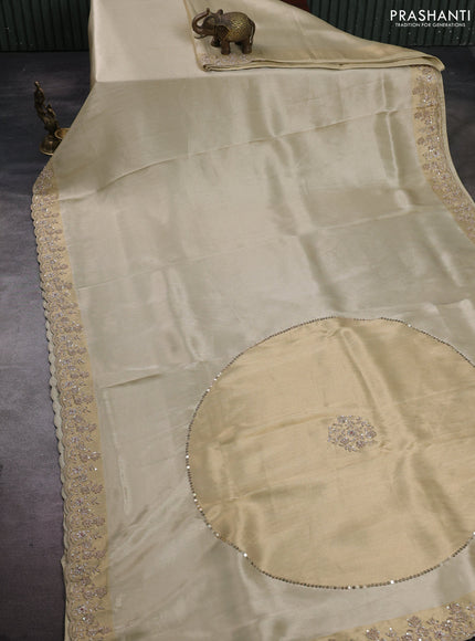 Beige Banarasi silk Embroidery Saree