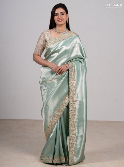 Teal Banarasi silk Embroidery saree