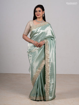 Teal Banarasi silk Embroidery saree