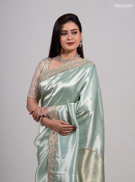 Teal Banarasi silk Embroidery saree