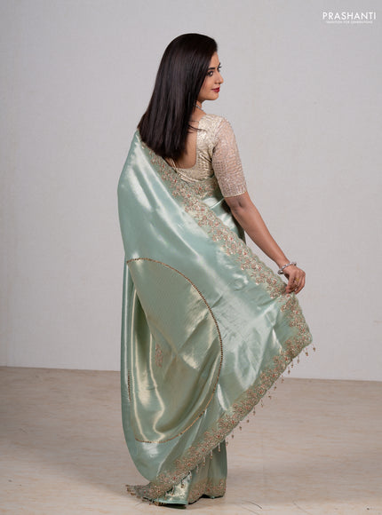 Teal Banarasi silk Embroidery saree