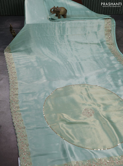 Teal Banarasi silk Embroidery saree