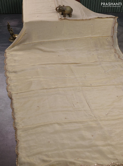 Beige Tissue Silk Embroidery Saree