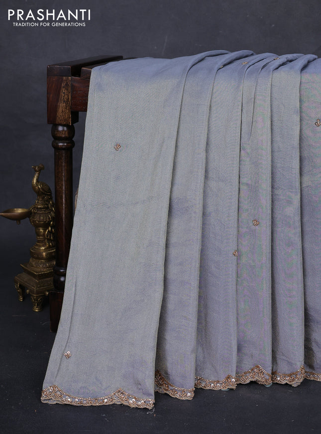 Grey Tissue Silk Embroidery Saree