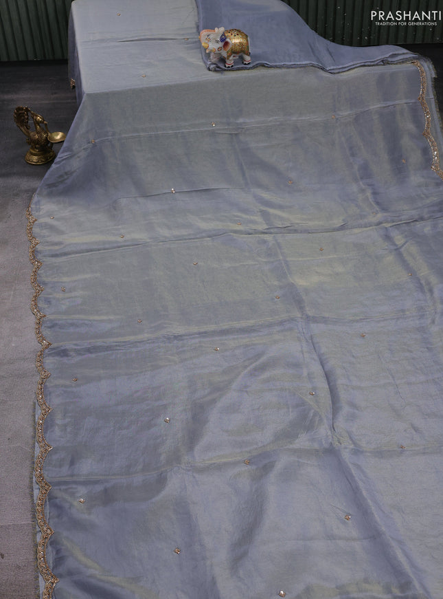 Grey Tissue Silk Embroidery Saree