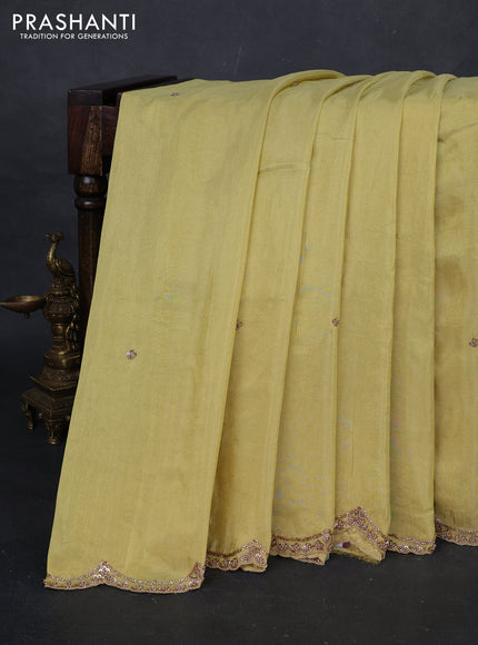 Yellow Tissue Silk Embroidery Saree