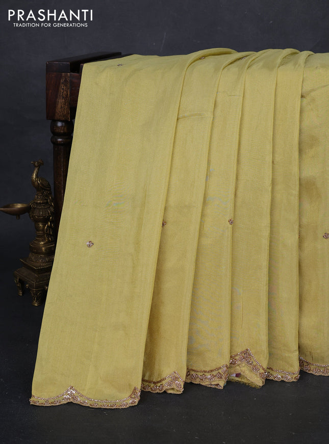 Yellow Tissue Silk Embroidery Saree