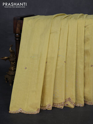 Yellow Tissue Silk Embroidery Saree