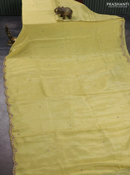 Yellow Tissue Silk Embroidery Saree