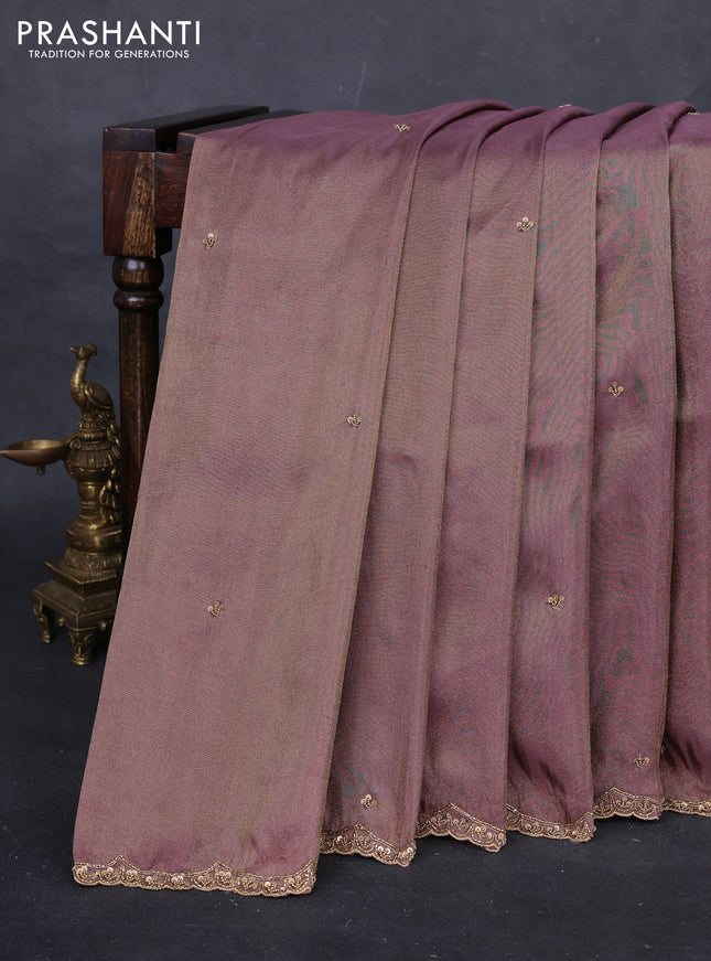 Mauve  Tissue Silk Embroidery Saree