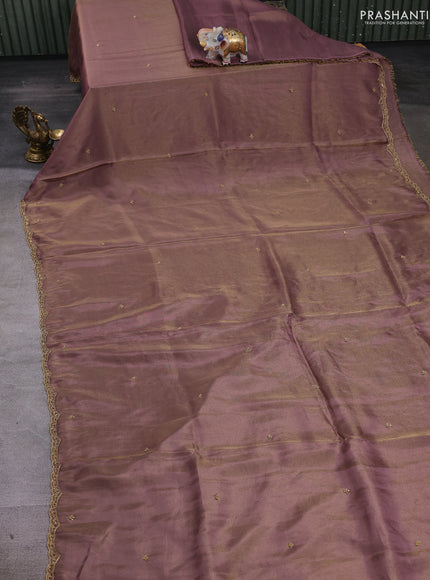 Mauve  Tissue Silk Embroidery Saree