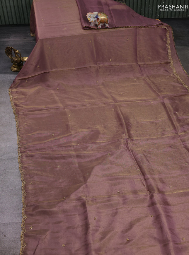 Mauve  Tissue Silk Embroidery Saree