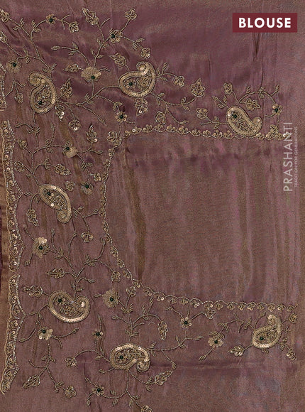 Mauve  Tissue Silk Embroidery Saree