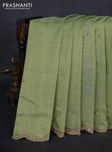Pista Green Tissue Silk Embroidery Saree