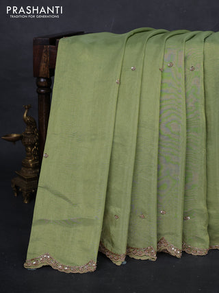 Pista Green Tissue Silk Embroidery Saree