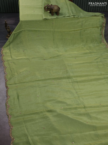 Pista Green Tissue Silk Embroidery Saree
