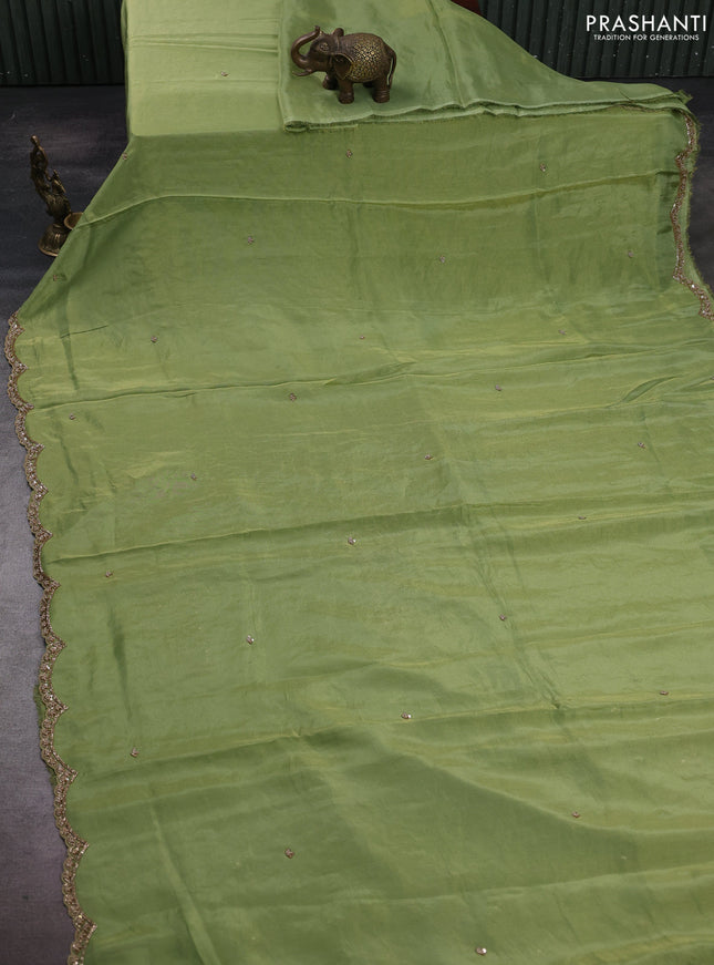 Pista Green Tissue Silk Embroidery Saree