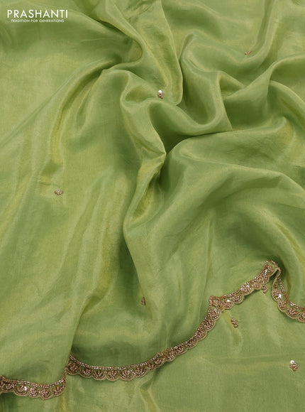 Pista Green Tissue Silk Embroidery Saree