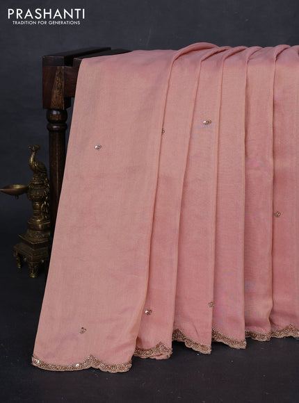 Peach Tissue Silk Embroidery Saree