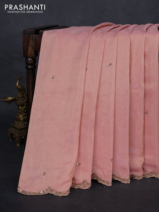 Peach Tissue Silk Embroidery Saree