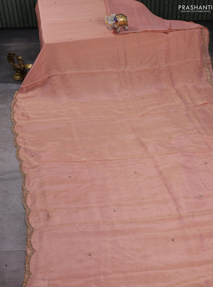 Peach Tissue Silk Embroidery Saree