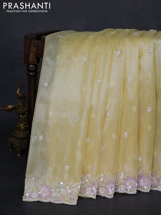 Yellow Tissue Silk Embroidery Saree