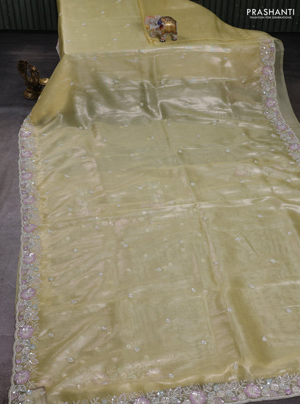 Yellow Tissue Silk Embroidery Saree