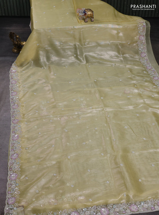 Yellow Tissue Silk Embroidery Saree
