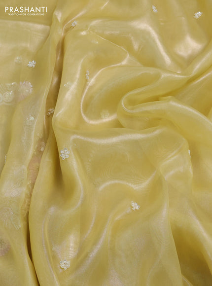 Yellow Tissue Silk Embroidery Saree