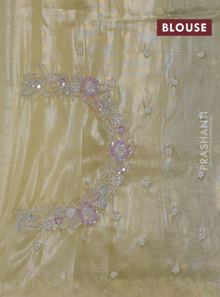 Yellow Tissue Silk Embroidery Saree