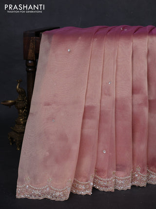 Peach Pink Organza Silk Embroidery Saree