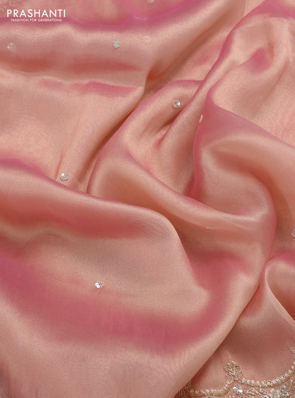 Peach Pink Organza Silk Embroidery Saree